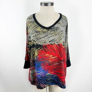 Mesmerize Top Women's Multi Color Sheer Doman Short Sleeve V Neck Blouse XS